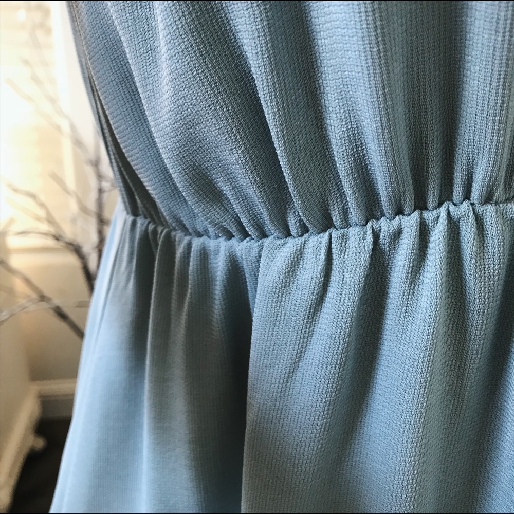 Dusty Blue Plunge Romper Maxi Cocktail Dress - Picture 5 of 9